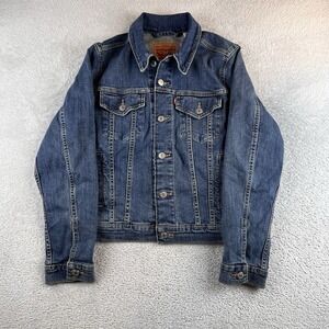 Levi's Trucker Denim Jacket Womens Large Blue Button Front Pockets Dark Wash